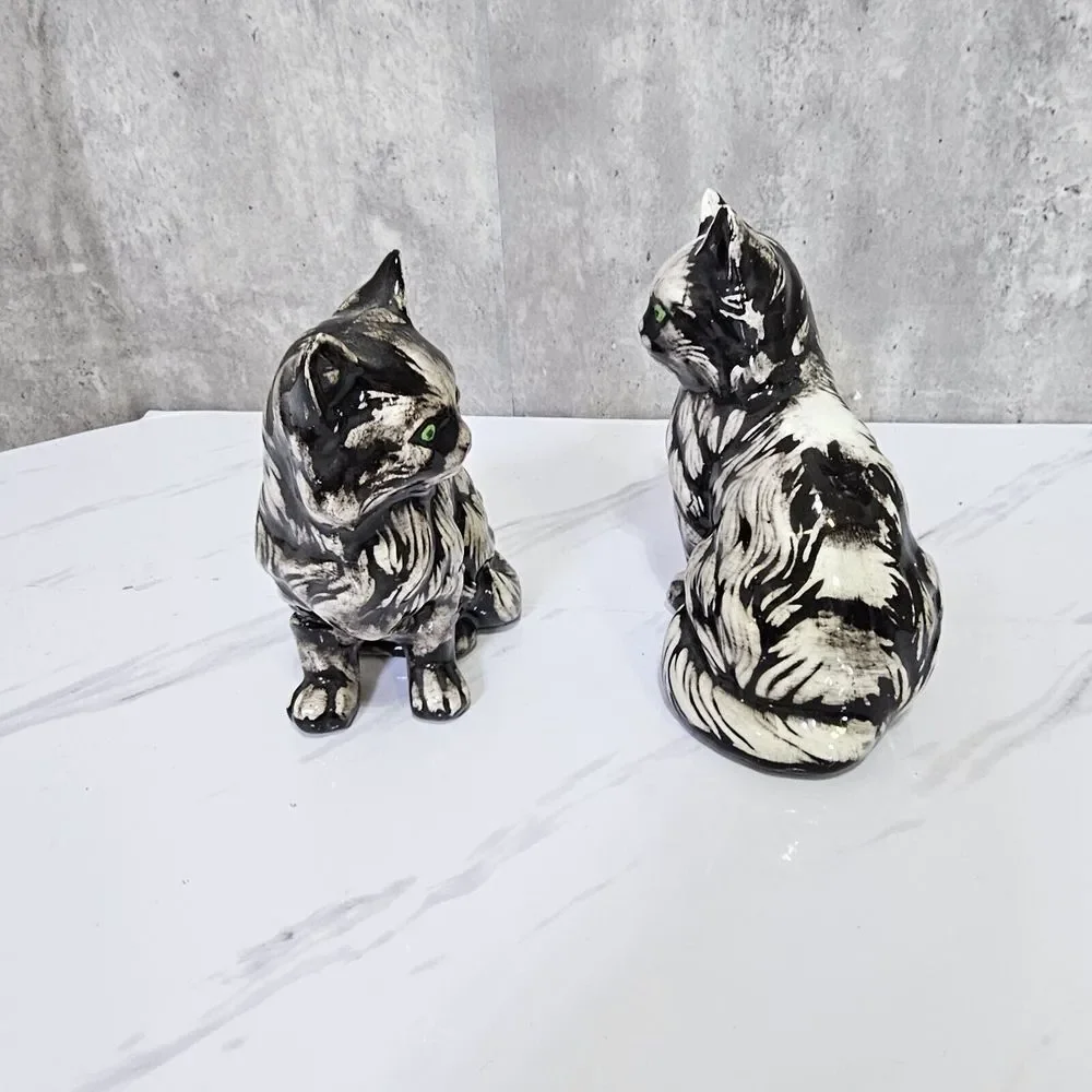 Set of 2 Vintage Ceramic Green Eyes Long Haired Cats Kittens‎ Figurines 5